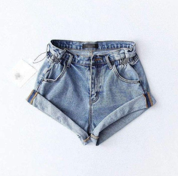 Deborah – High-Waisted Denim Shorts with Elastic Waistband and Wide Legs
