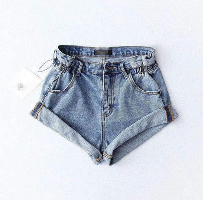 Deborah – High-Waisted Denim Shorts with Elastic Waistband and Wide Legs