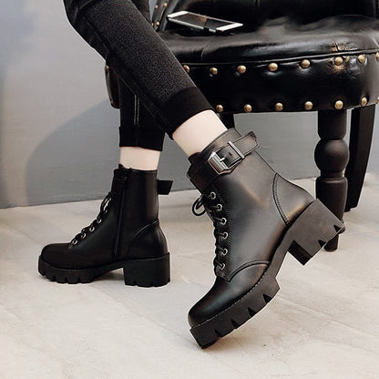 Jacqueline – Lace-Up Boots with Buckle and Thick Sole