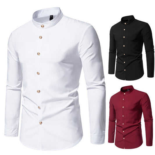 Ben – Men's Solid Party Shirt with Metal Buttons and Long Sleeves