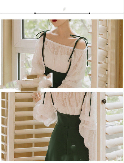 Jessie – Elegant Long-Sleeve Top with Suspender Skirt