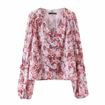 Heather – Printed Shirt with Lantern Sleeves