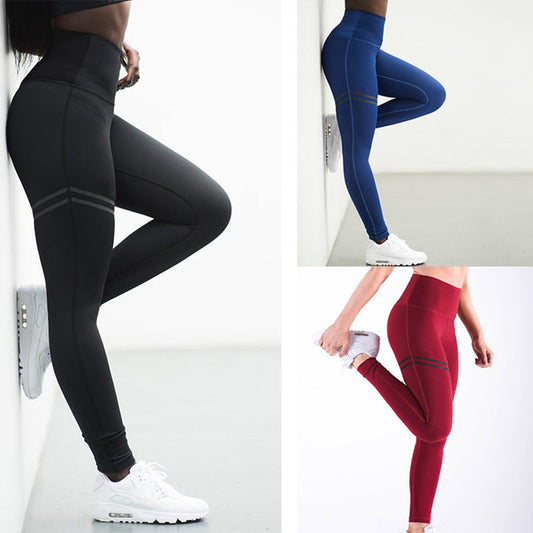Shirley – High-Waisted Solid Striped Stretch Yoga Pants