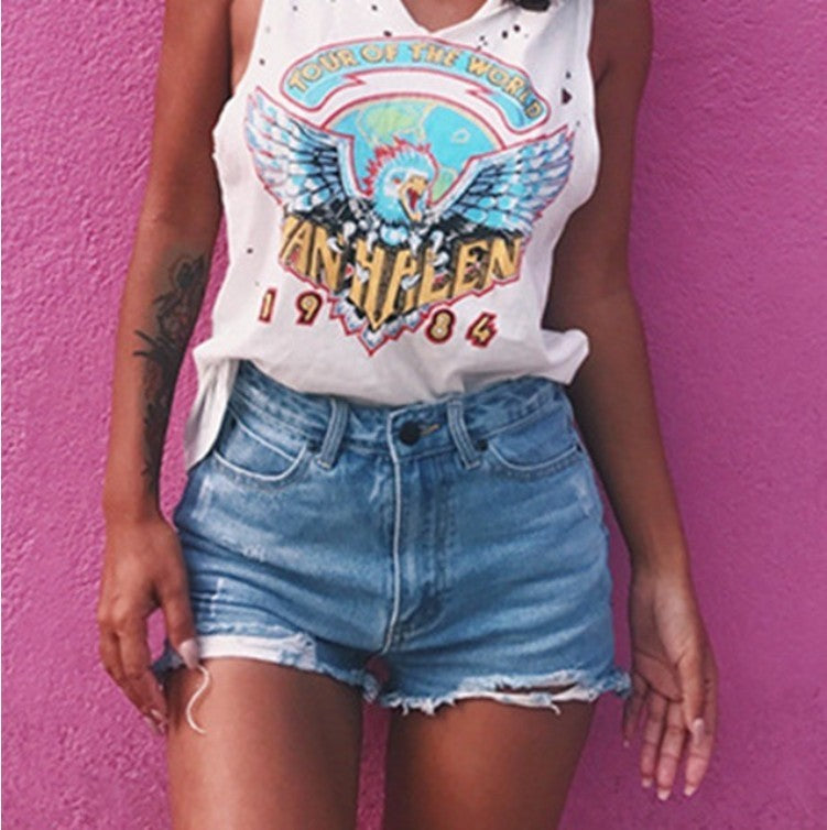 Danielle – Retro Women's Denim Shorts with Distressing