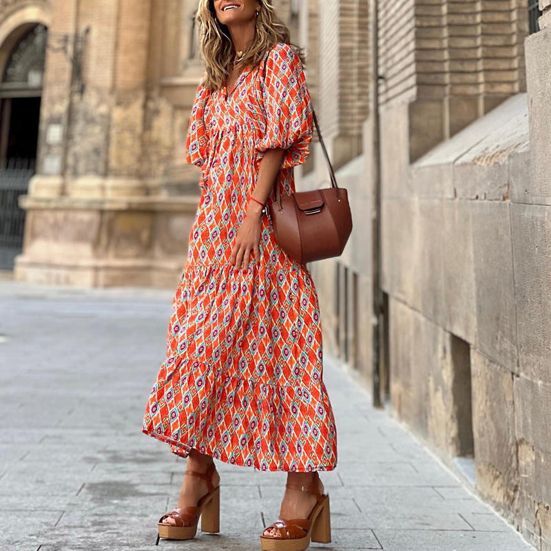 Emily – Elegant Boho Dress with Vintage Print