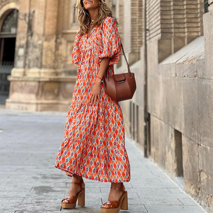 Emily – Elegant Boho Dress with Vintage Print
