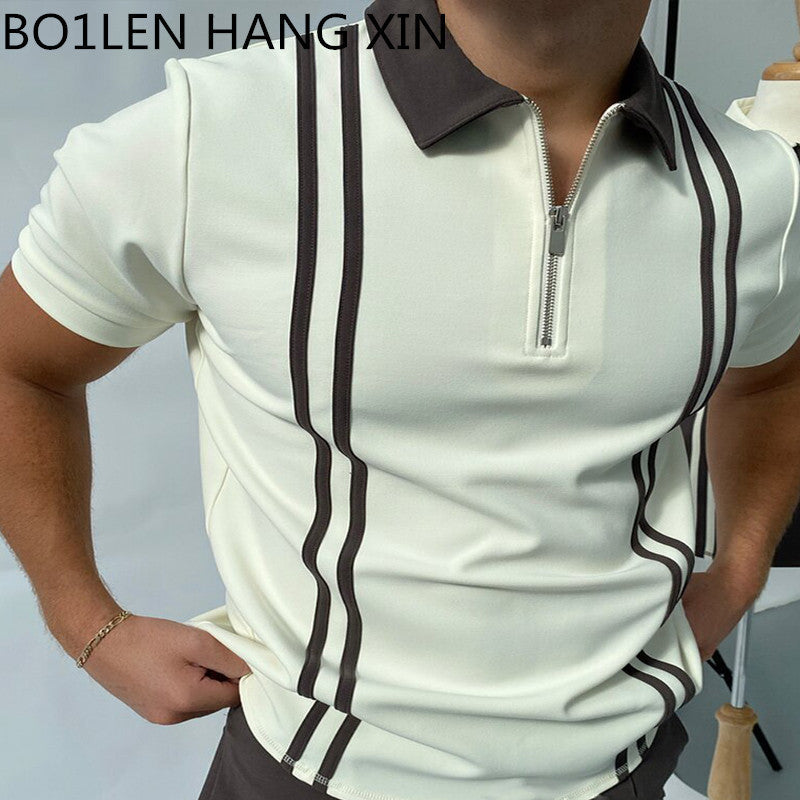 Kevin – Men's Polo Shirt with Zipper and Check Pattern