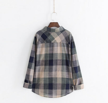 Natasha – Long Sleeve Cotton Blouse with Check Pattern