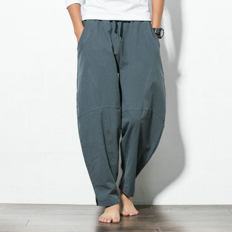 Dominic – Relaxed Ethnic Style Cotton and Linen Harem Pants with Lace