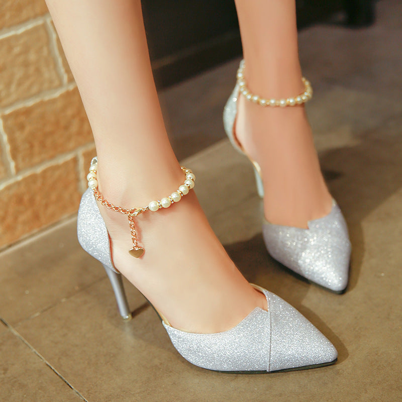 Jasmine – Elegant Pumps with Pearl and Glitter Decoration