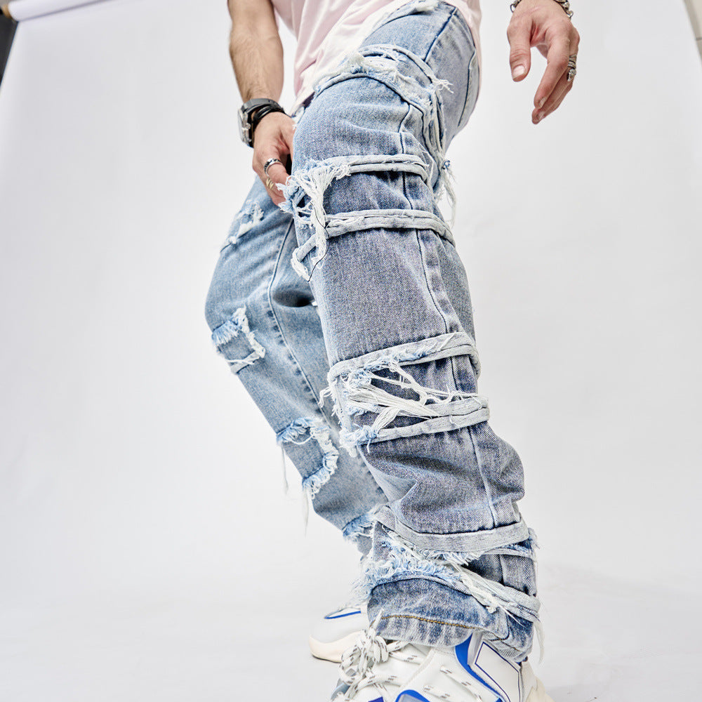 Anton – Stylish Men's Hip-Hop Jeans with Patchwork and Straight Cut