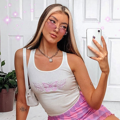 Katy – Sexy Tank Top with Embroidered Butterfly