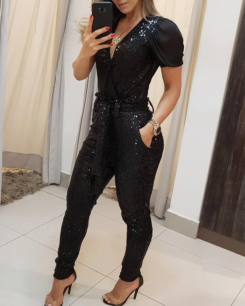 Emily – Deep V-Neck Sequin Dress