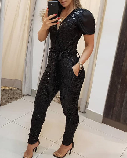 Emily – Deep V-Neck Sequin Dress