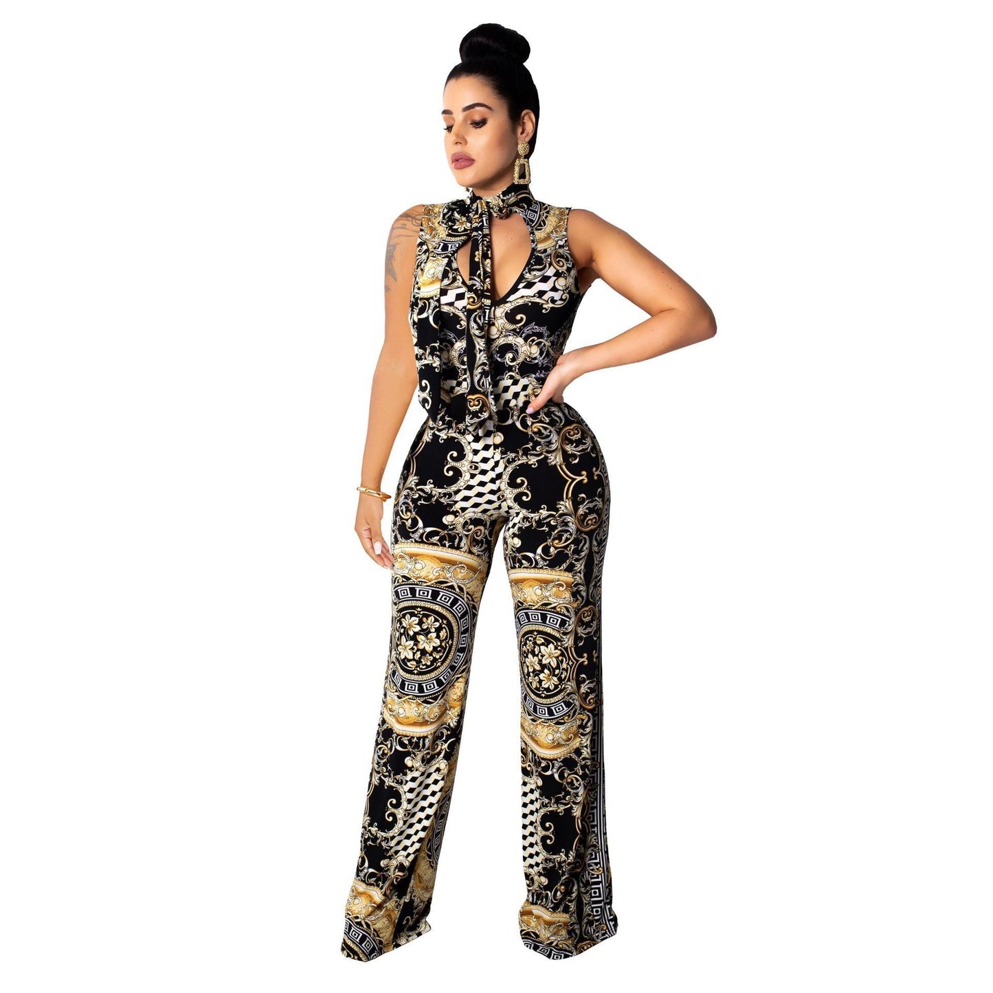 Helen – Sleeveless Women's Jumpsuit with Print