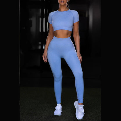 Georgina – Seamless Women's Yoga Sport Set with Short Sleeve Tops and Leggings