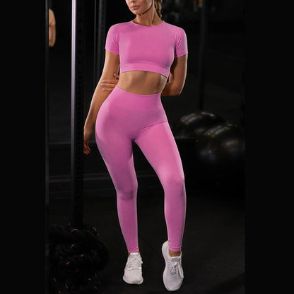 Georgina – Seamless Women's Yoga Sport Set with Short Sleeve Tops and Leggings