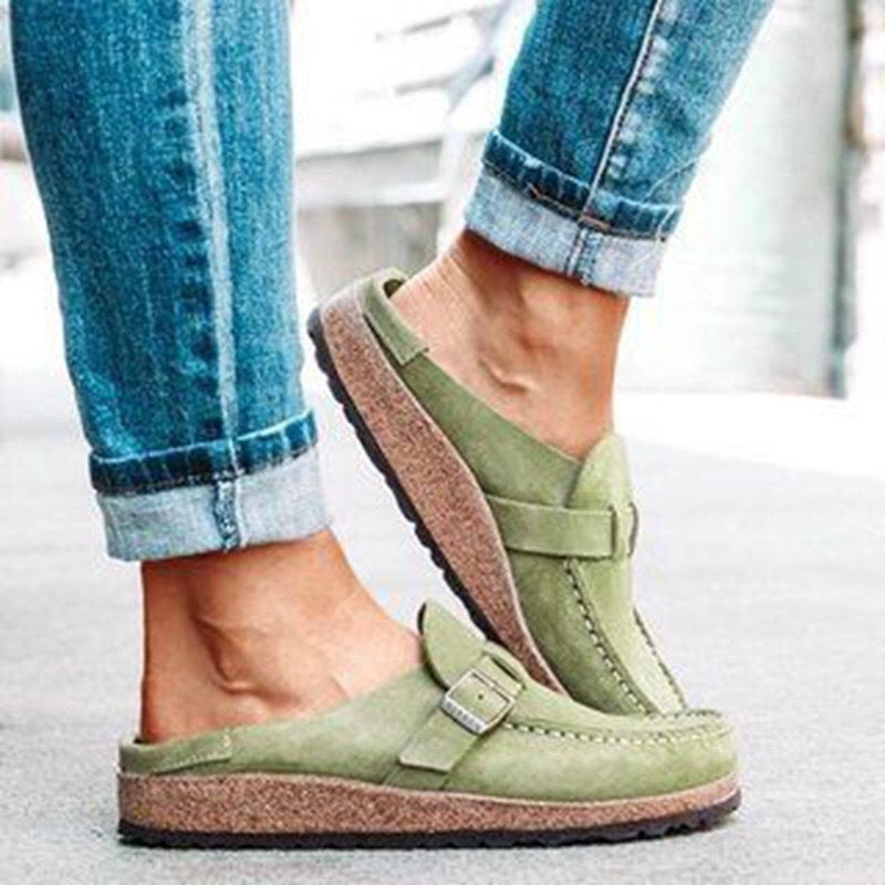 Jenny – Vegan Suede Mules with Buckle