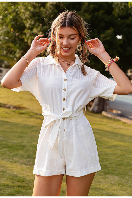 Megan – Solid Short Sleeve Jumpsuit with Collar