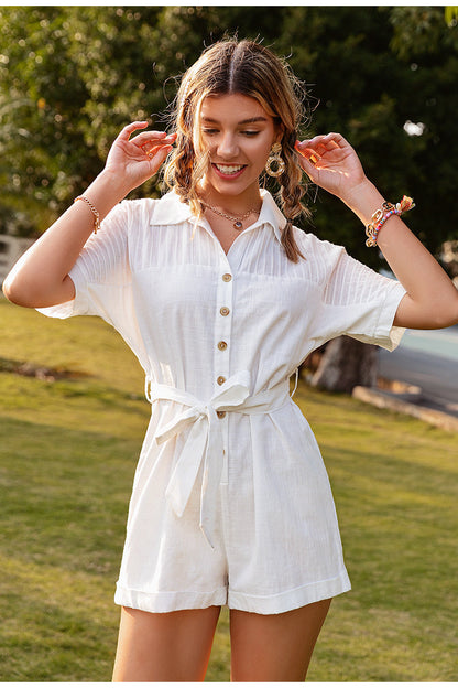 Megan – Solid Short Sleeve Jumpsuit with Collar