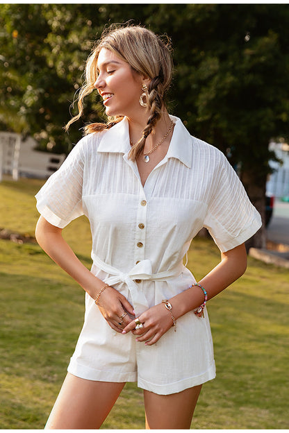 Megan – Solid Short Sleeve Jumpsuit with Collar