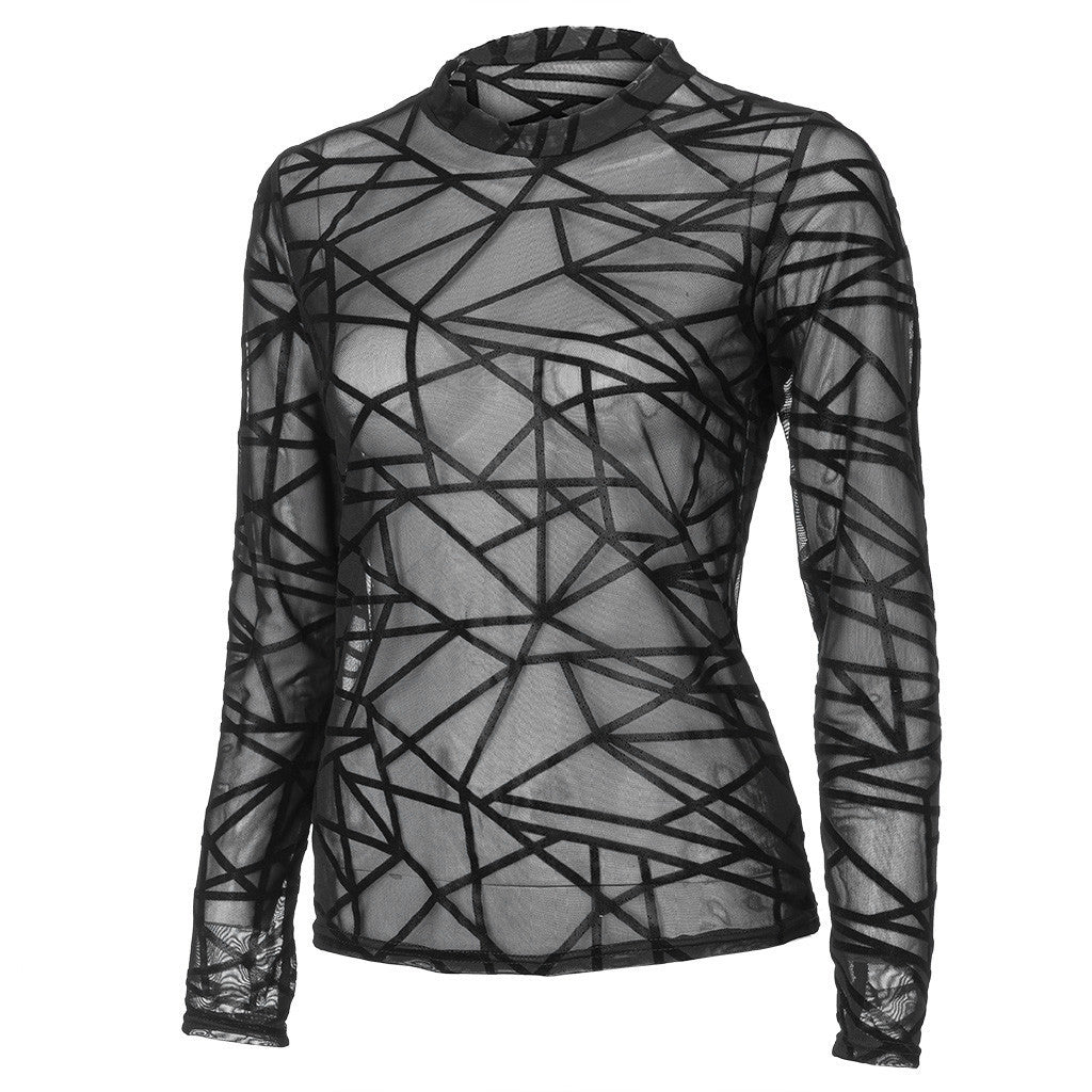 Marion – Transparent Mesh Blouse for Women with Long Sleeves