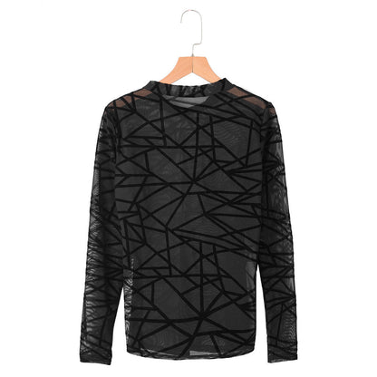 Marion – Transparent Mesh Blouse for Women with Long Sleeves