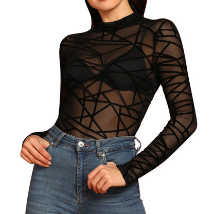 Marion – Transparent Mesh Blouse for Women with Long Sleeves