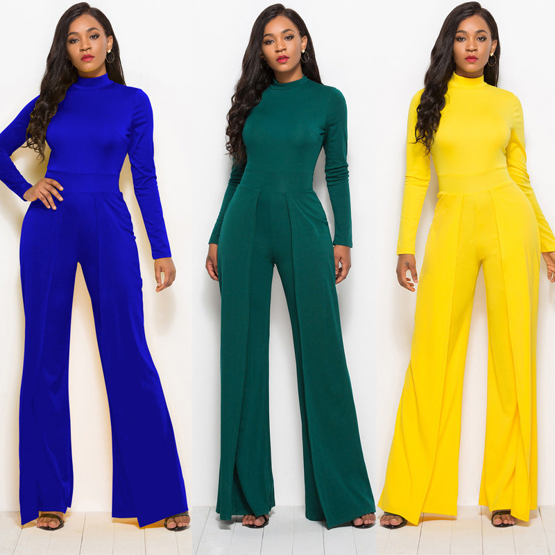 Rebecca – Wide-Leg Jumpsuit with Round Neck and Long Sleeves