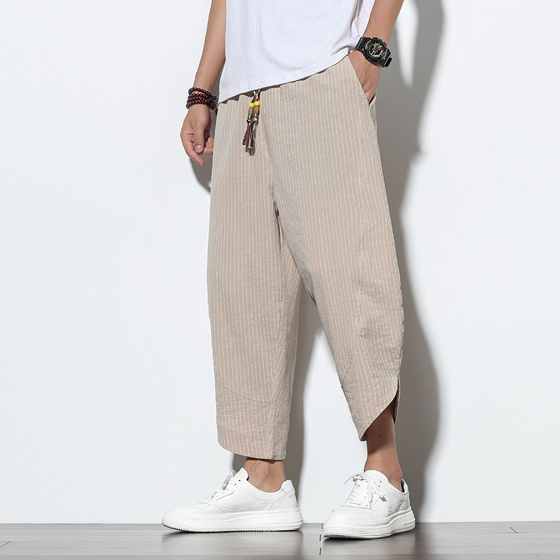 Jeremy – Striped Cotton and Linen Loose Harem Pants