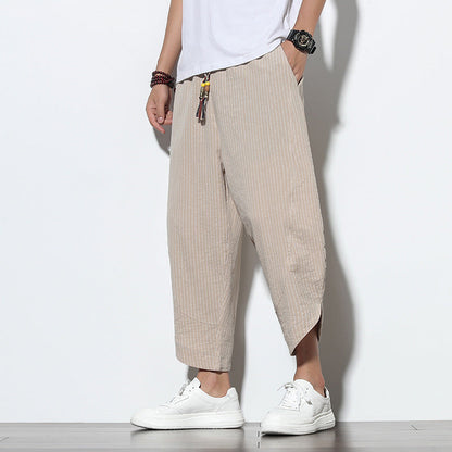 Jeremy – Striped Cotton and Linen Loose Harem Pants