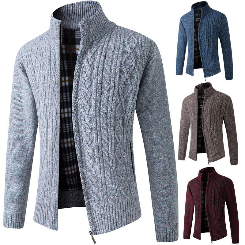 Rhys – Thick Knit Cardigan in Premium Vegan Suede for Men