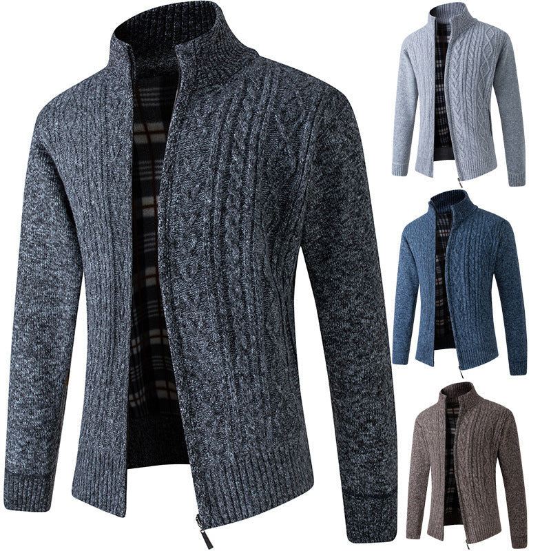 Rhys – Thick Knit Cardigan in Premium Vegan Suede for Men