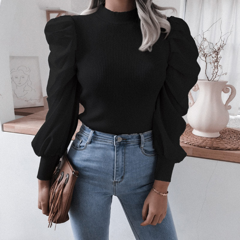 Kelly – Knit Top with Puff Sleeves