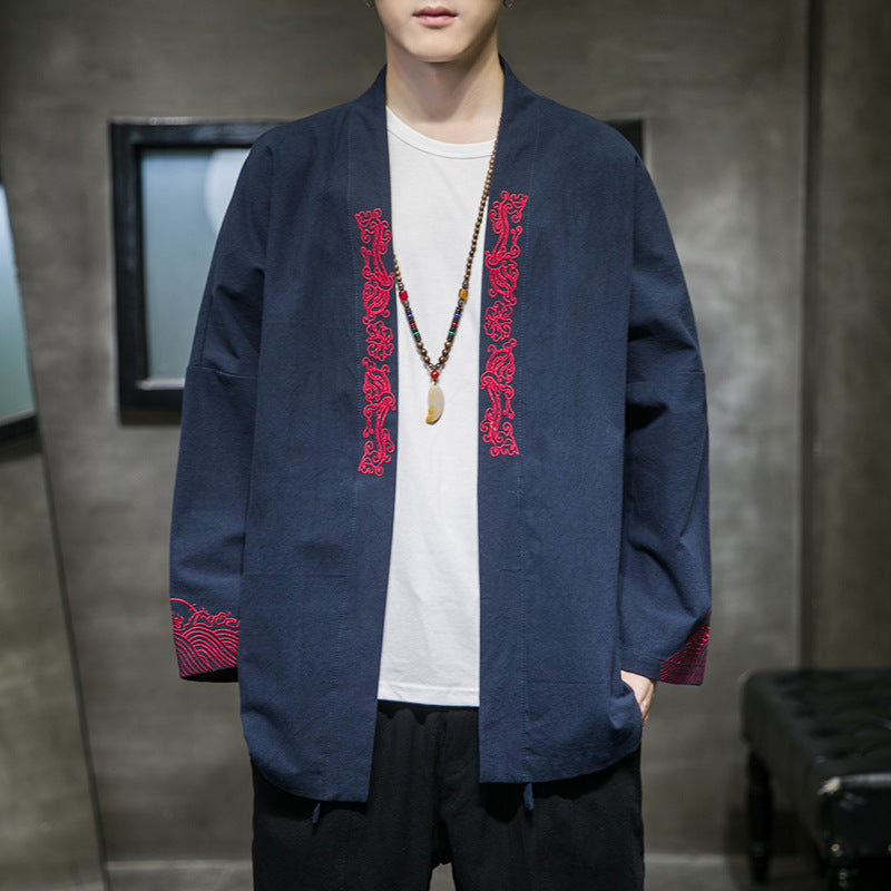 Matt – Embroidered Men's Kimono Cardigan with Classic Haori Style