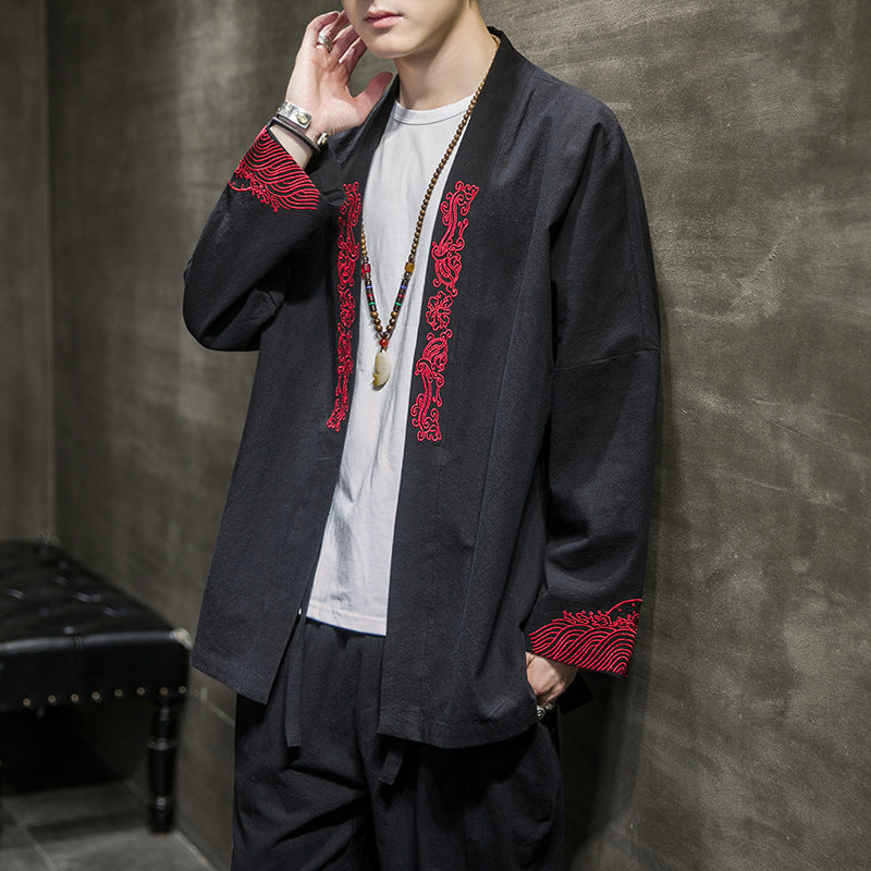 Matt – Embroidered Men's Kimono Cardigan with Classic Haori Style