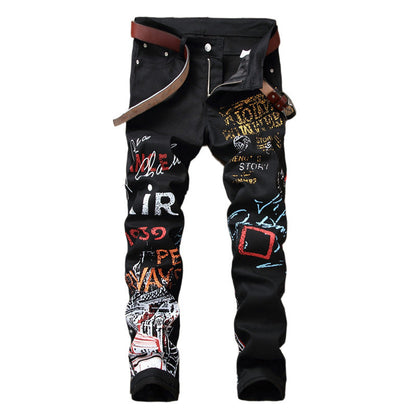 Damien – Slim Fit Jeans with Graffiti Print for Men