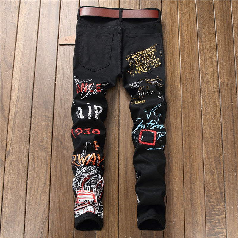 Damien – Slim Fit Jeans with Graffiti Print for Men