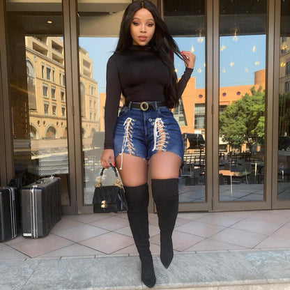 Austin – Lace-Up Denim Shorts