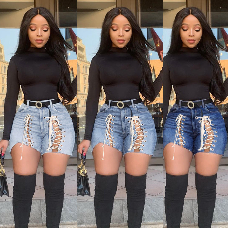 Austin – Lace-Up Denim Shorts