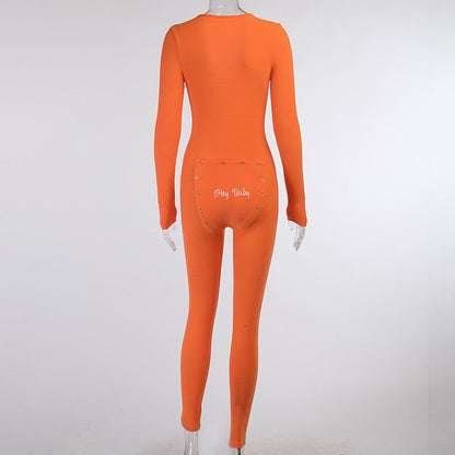 Faith – Long Sleeve Jumpsuit with V-Neck and Buttons