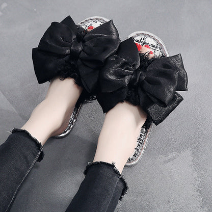 Clara – Fluffy Slippers with Large Bow Detail