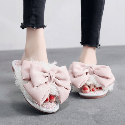 Clara – Fluffy Slippers with Large Bow Detail