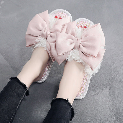 Clara – Fluffy Slippers with Large Bow Detail