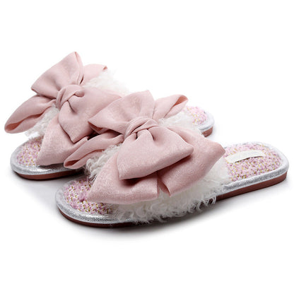 Clara – Fluffy Slippers with Large Bow Detail