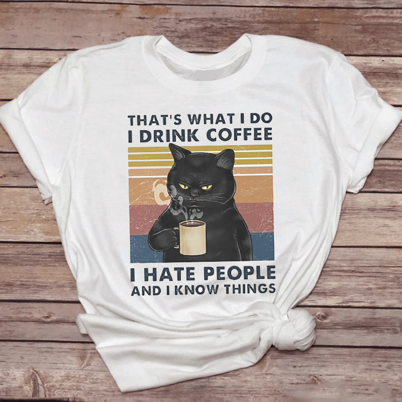 Christina – Fun Cat T-Shirt with Coffee Design