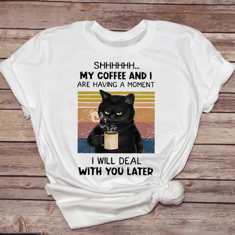 Christina – Fun Cat T-Shirt with Coffee Design