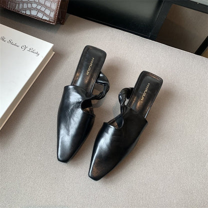 Melanie – Stylish Pointed Toe Women's Slip-On Mules Mid Heel