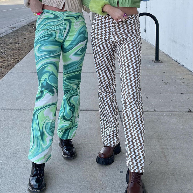 Andrea – High-Waisted Micro Pants with Water Wave Print