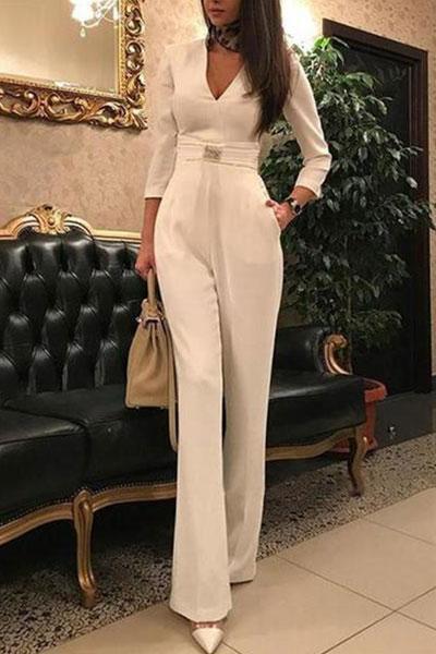 Kathryn – Sexy Jumpsuit with Deep V-Neck and Split Sleeves
